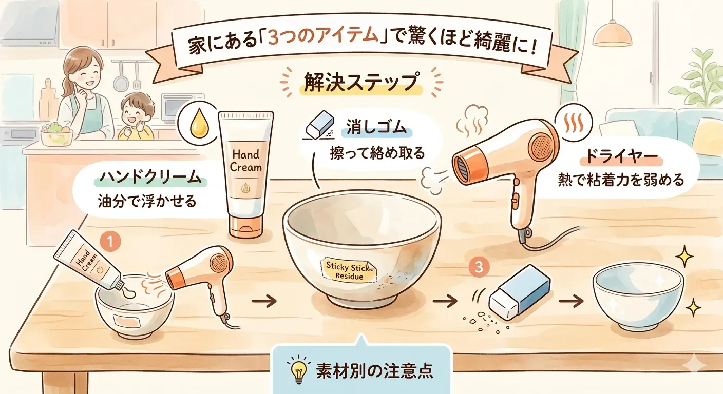 【最強の裏技】値札やシールのベタベタ残りを一瞬で消す方法！家にある「アレ」でスッキリ