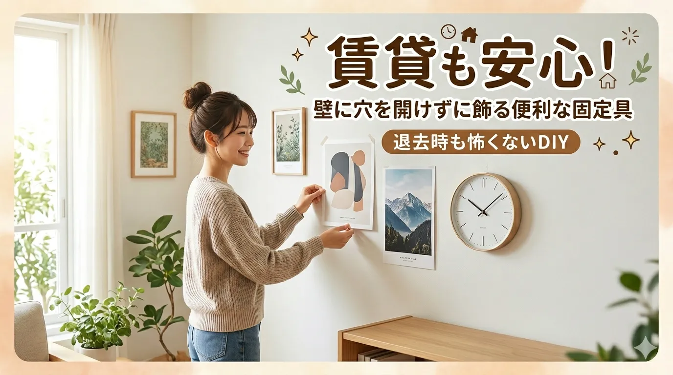 退去時も安心。壁に穴を開けずにポスターや時計を飾るための便利なDIY固定具