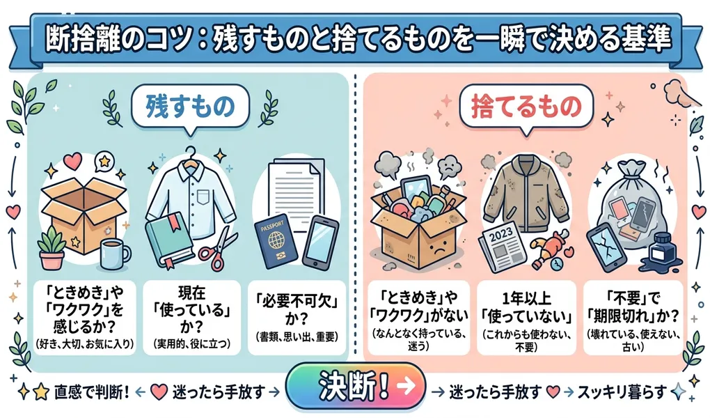断捨離のコツ：残すものと捨てるものを一瞬で決める基準