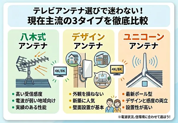 テレビアンテナ選びで迷わない！現在主流の3タイプを徹底比較